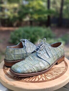 VTG 90's David Eden Mint Green Handmade Crocodile Skin Patchwork Oxfords Sz 10.5